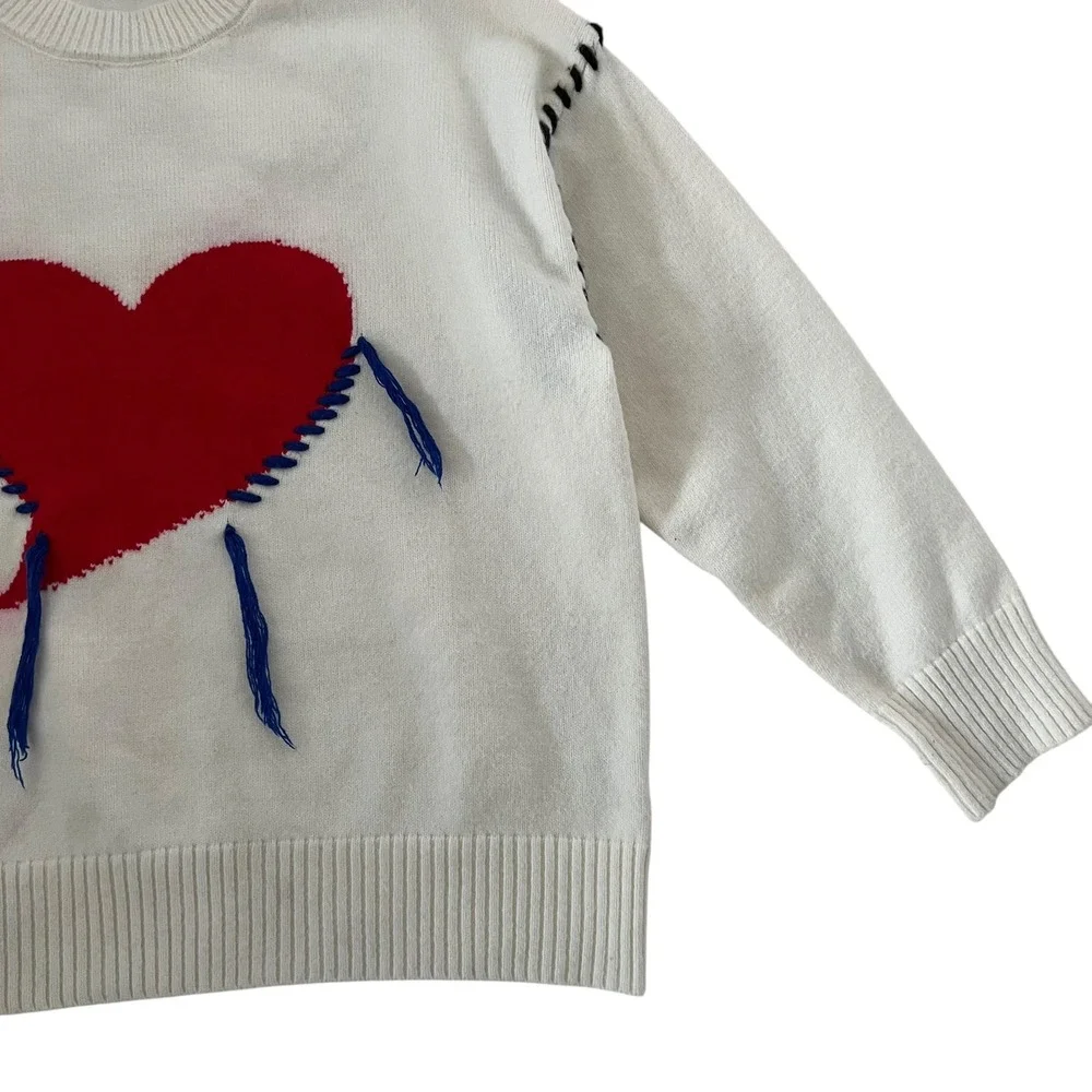 Jayley Collection Love Heart White Cashmere Jumper‎ Sweater SZ S/M